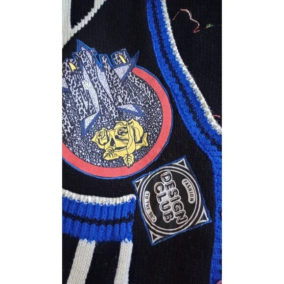 VTG Womens 80’s A’Milano Sweater Cardigan Motorcycle Colorful Boho Grunge Sz M - Picture 3 of 8